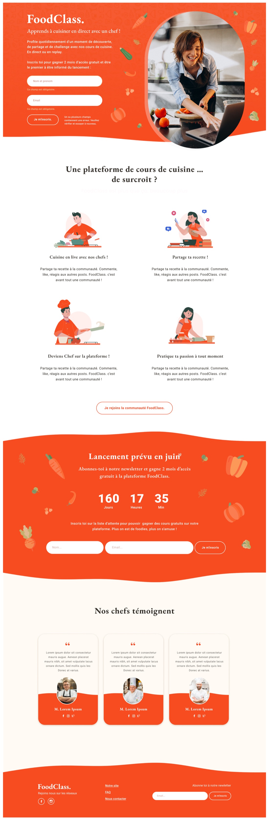 Maquette du site FoodClass